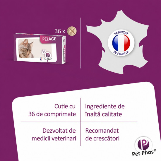 Pet Phos Felin Pelage Ceva - Supliment Pentru Pisici 3x12 Tablete